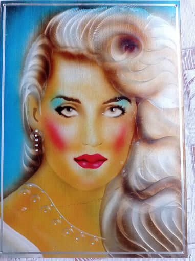 Панно металлическое СССР, девушка, женщина, портрет блондинки ссср на металле. Панно СССР, алюминий