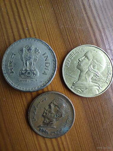 Индия 5 рупий 1999, Пакистан 1 рупия 2001, Франция 20 центов 1977 -47