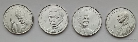 Конго 1 франк 2004 г. Папа Иоанн Павел II. Комплект 4 шт.