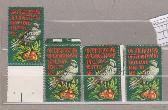 Рождество марка 4 марки с перфорацией, левой, верхней и нижними боковыми полями США 1971 год лот 1063 можно раздельно