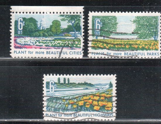США-1969, (Мих.975-977) , гаш. , Парки, Цветы, 3 марки(1)