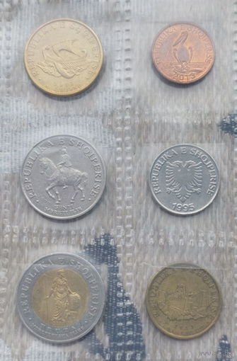 Албания набор монет 1, 5, 10, 20, 50, 100 лек, UNС. Крепость. Всадник. Дельфин.