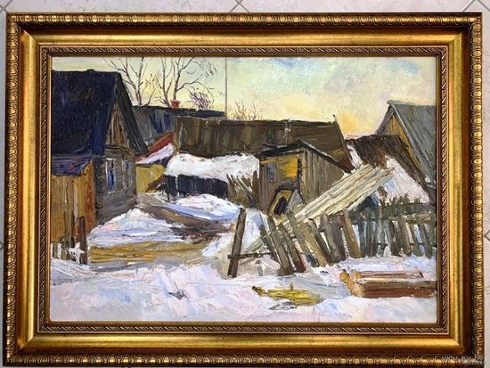 Довгялло М.Х "Зима в деревне" 1957г. К/М.69,5х48 см.