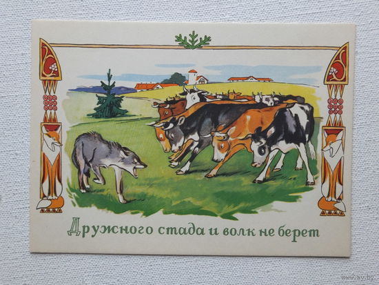 Алексев Строганова волк и телята 1961   10х15 см