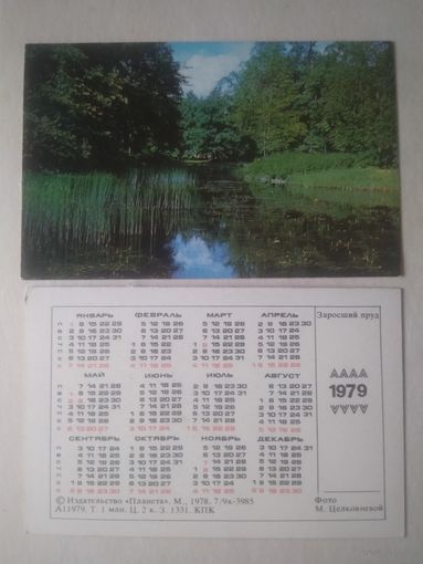 Карманный календарик. Заросший пруд. 1979 год