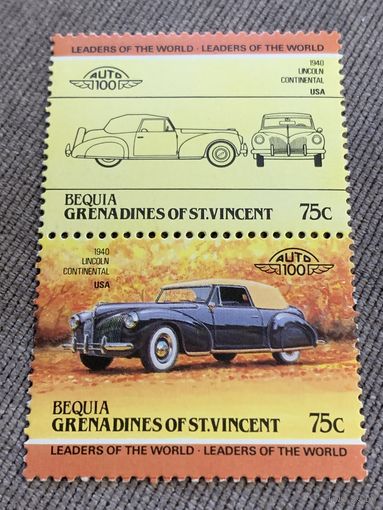 Бекия. Сент-Винсент и Гренадины. Автомобили мира. Lincoln Continental 1940. Марка из серии