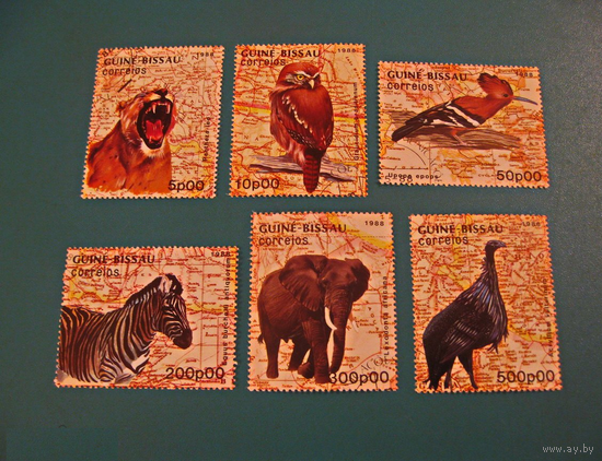 Животные, птицы, фауна, Гвинея-Биссау,  1988,    (982-987)