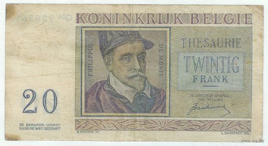 Бельгия, 20 франков 1950 год.
