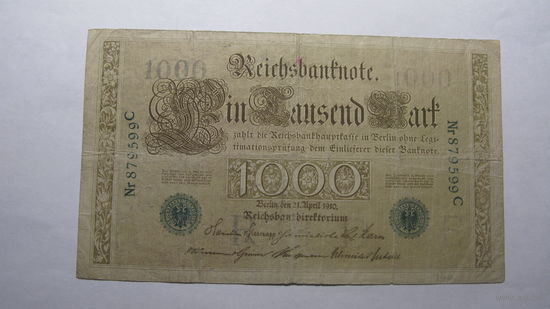 Германия Ro46а. 1000 марок 1910 г. (Печать зелёная . 6 цифр в номере)