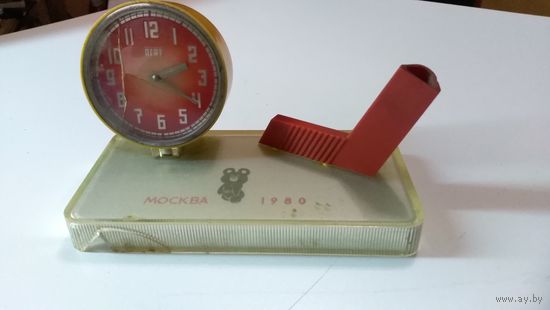 Часы Настольные Агат Хоккей Клюшка Москва Мишка Олимпиада 1980 СССР