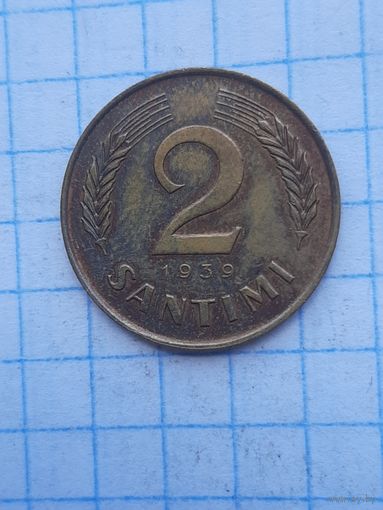 2 сантима 1939. Латвия. С 1 рубля!