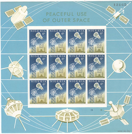 Космос. Спутники. Нигерия. 1963. 2 малых листа из 12 марок. 2 скана. Michel N 134-136 (9,6 е)