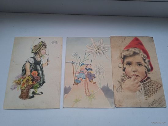 Старая открытка Дети  3 шт печать почты вроде 1943 год, на одной не видно год