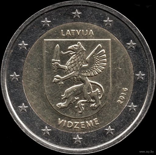 Латвия 2 евро 2016 г. "Видземе" КМ#176 (16-7)