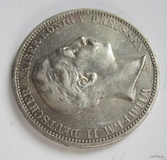 Пруссия 3 марки 1908 серебро  .28-285