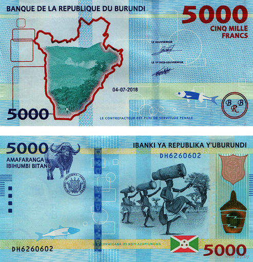 Бурунди  5000 франков 2018 год UNC