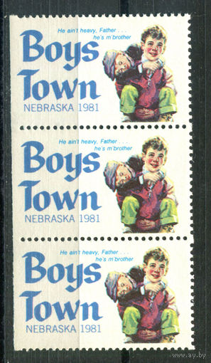 США, виньетки - 1981г. - Рождество. Boys Town, Небраска - 3 марки - сцепка - MNH. Без МЦ!