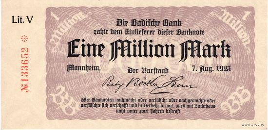 Германия, Баден, 1 млн. марок, 1923 г. Ros.BAD11b