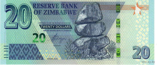 Зимбабве, 20 долларов, 2020 г., UNC