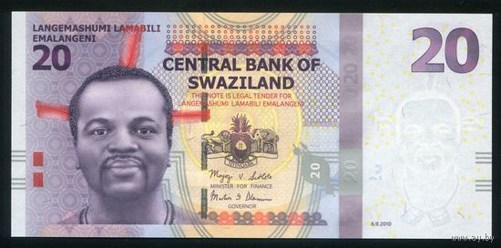Свазиленд 20 эмалангени 2010 г. P37a. Серия AA. UNC