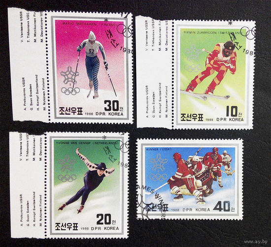 Корея. КНДР 1988 г. Победители Зимних Олимпийских Игр в Калгари. Канада. Спорт, полная серия из 4 марок #0005-С1P1