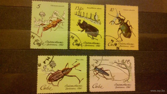 Жуки, насекомые, марки, фауна, Куба, 1980