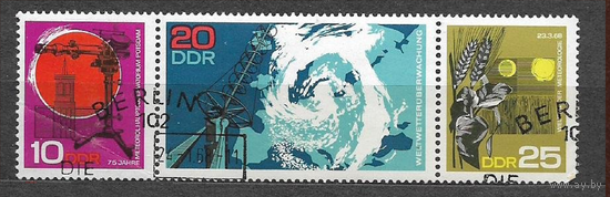 ГДР 1968 году 75-летие Потсдамской обсерватории 3 марки - сцепка серия марок м.1343-45 космос