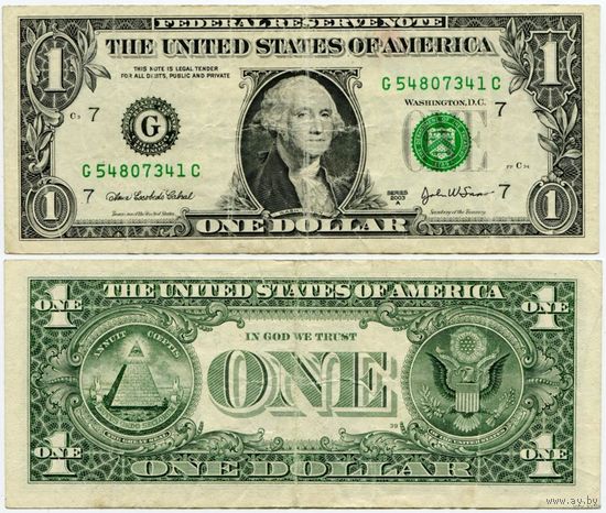 США. 1 доллар (образца 2003 года, 2003A, G, Иллинойс, P515b)