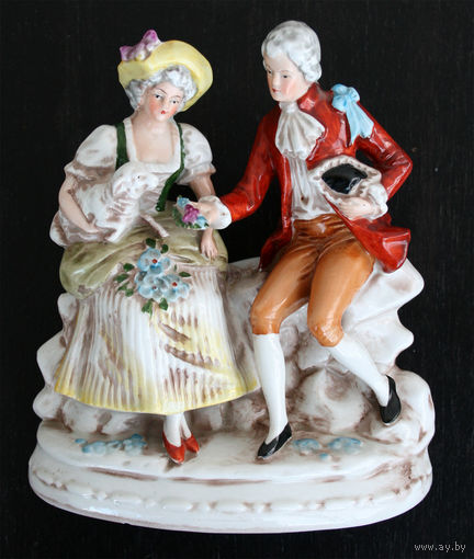 Фарфоровая статуэтка 'Романтическая пара с ягненком', Porzellanfiguren Grafenthal, Германия, 1960-1970 гг.