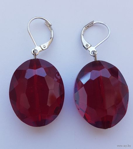 Серьги рубиновые кристаллы Леденцы, стекло, длина 4 см, ширина 2 см