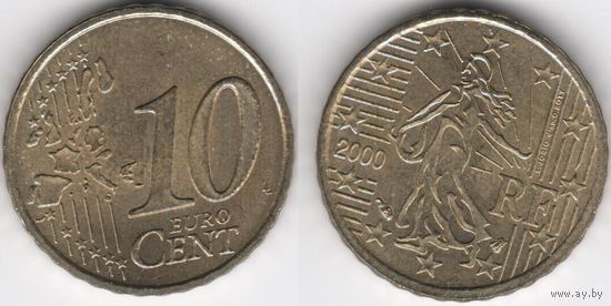 Франция 10 евро центов 2000