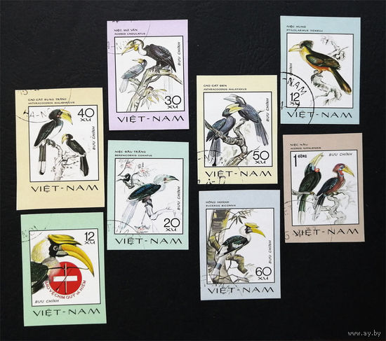 Вьетнам 1977 г. Редкие птицы. Фауна, без перфорации, полная серия из 8 марок #0081-Ф2P14