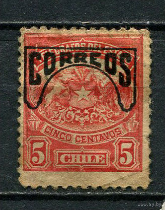 Чили - 1904 - Герб 5С с надпечаткой CORREOS - (есть тонкое место) - [Mi.62II] - 1 марка. Гашеная.  (Лот 84CS)