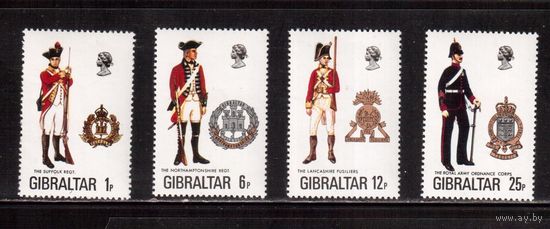 Гибралтар-1976, (Мих.338-341) ** ,  Военная форма, Гербы,(полная серия)