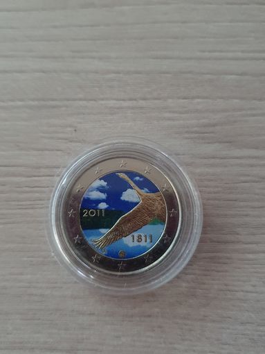 2 евро 2011 год, Финляндия 200 лет Банку Финляндии, ЦВЕТНАЯ   в капсуле, UNC