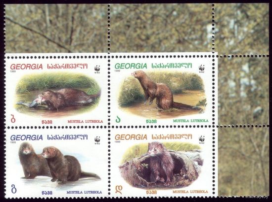 4 марки 1999 год Грузия Грызуны Разновидность 1 308-311