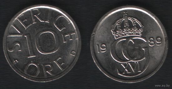 Швеция km850 10 эре 1989 год D (f