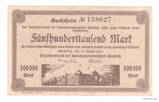 Германия Хемниц 500 000 марок 1923 года. Состояние XF+/aUNC!