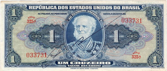 Бразилия, 1 крузейро с подписью, 1944 г.