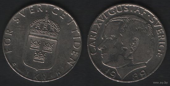 Швеция km852a 1 крона 1989 год D (f