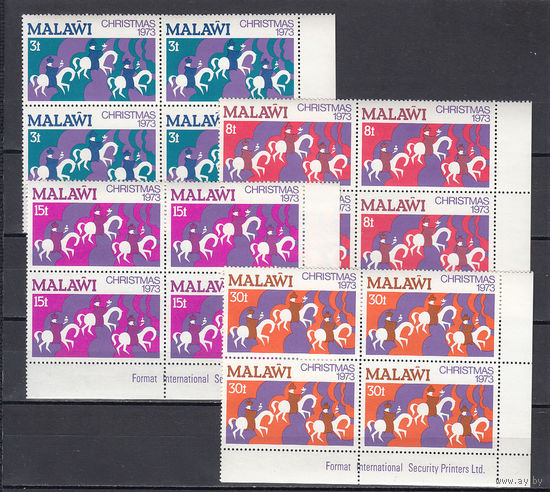 Рождество. Малави. 1973. 4 марки в квартблоках.  Michel N 207-210 (6,4 е)