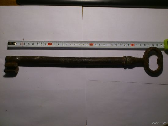 Ключ амбарный старинный кованый, длина 36.5 см