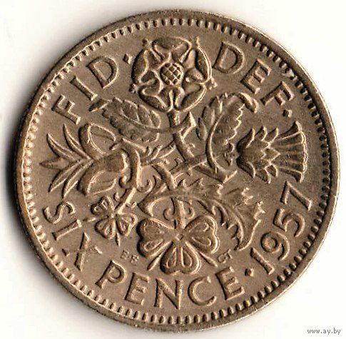 6 пенсов Великобритании 1957 год Елизавета II