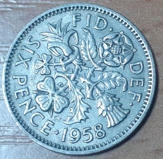 Великобритания 6 пенсов, 1958 (14-18-9)