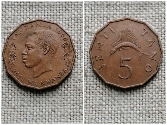 Танзания 5 центов сенти тано 1966 / фауна /Рыба / FA
