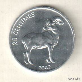 Конго 25 сантим 2002 Животные - Гривистый баран