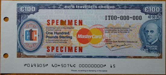Евро чек путешественников 100 фунтов образец Unc