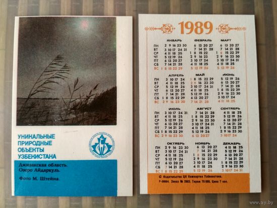 Карманный календарик. Уникальные объекты Узбекистана. 1989 год