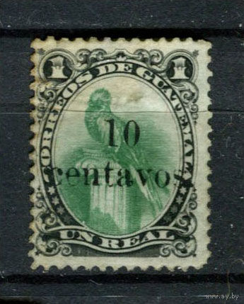 Гватемала - 1881 - Гватемальский квезал 1R с надпечаткой 10 Centevos - [Mi.19] - 1 марка. Гашеная.  (Лот 49AR)