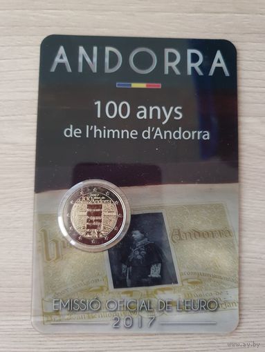 Монета Андорра 2 евро 2017 100 лет Гимну Андорры БЛИСТЕР